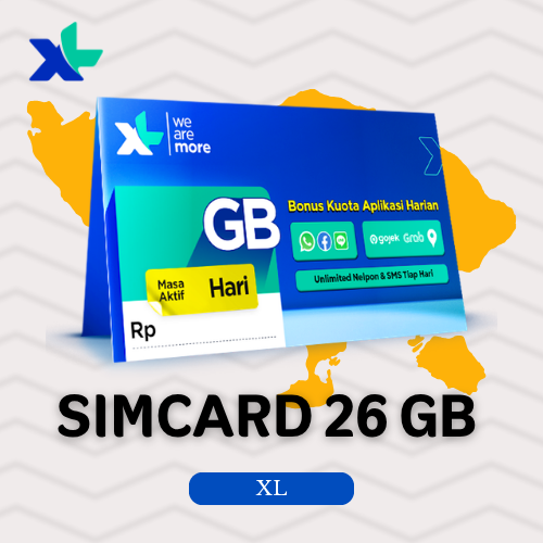 SIM card XL 13GB-68GB (IMEI 90 day) Free Delivery to Hotel